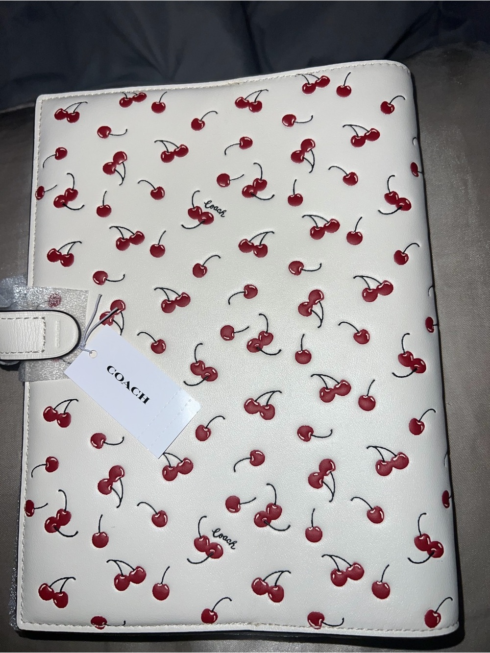 NWT Coach White Leather Cherry Print NOTEBOOK